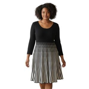 Calvin Klein Textured Black and White Striped tight Knit Round Neck Dress XL